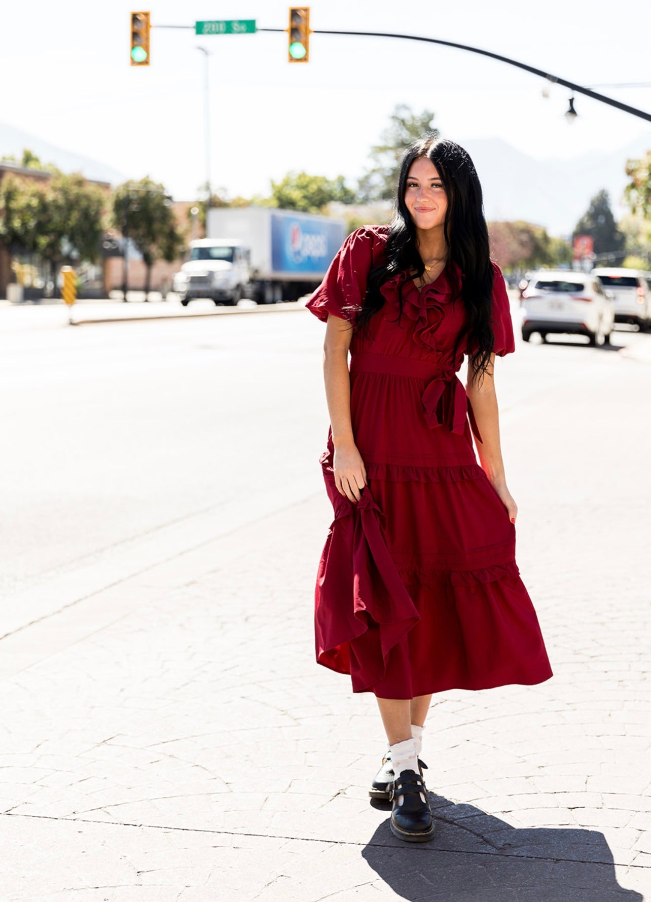 Aven Ruffle Midi Dress