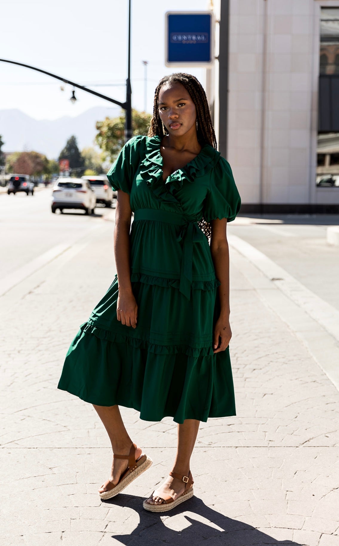 Aven Ruffle Midi Dress