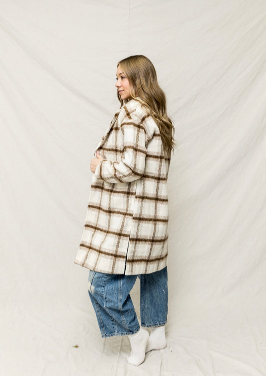 Ella Plaid Long Open Front Coat