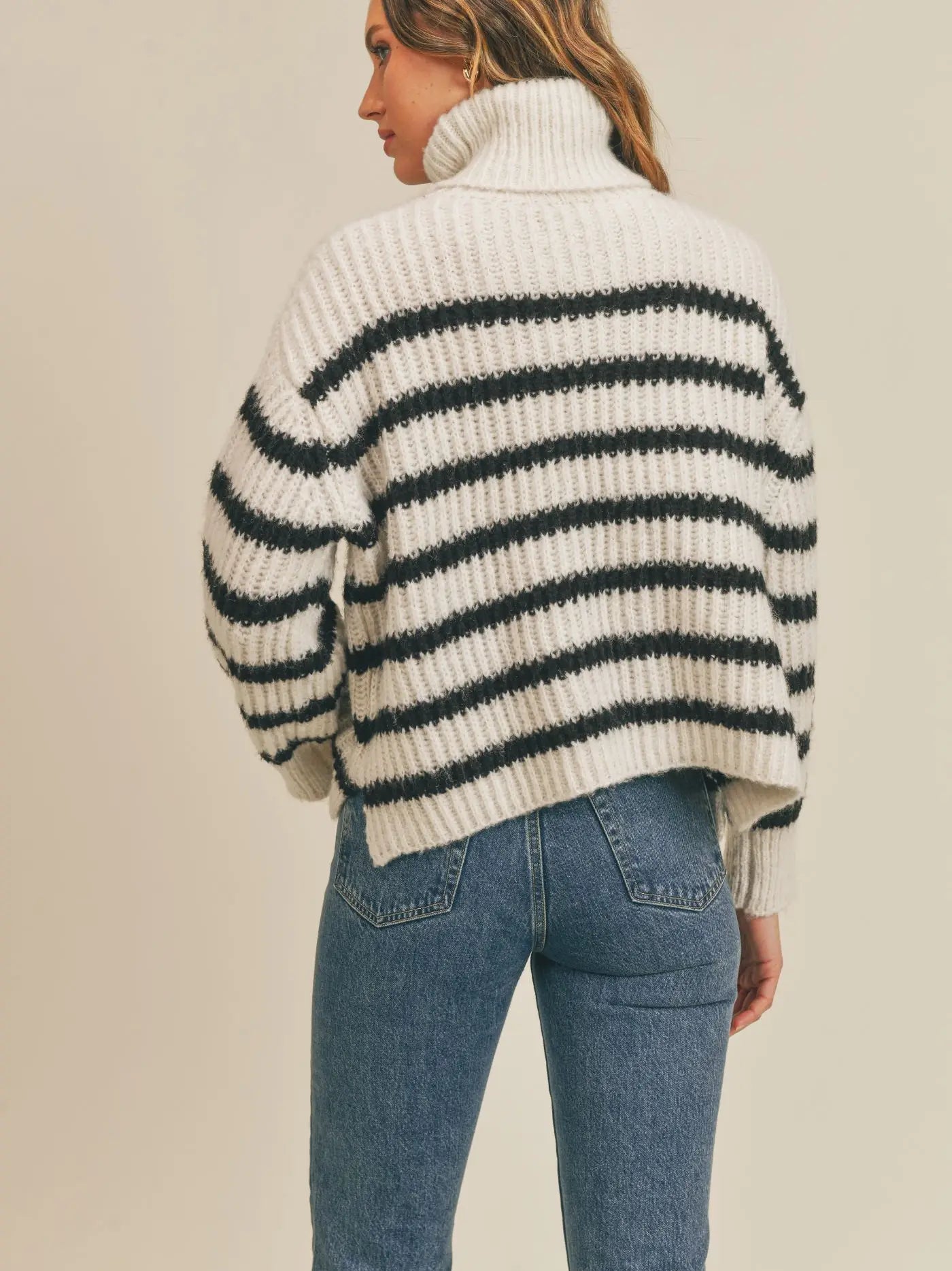 Allie Striped Chunky Knit Turtleneck Sweater