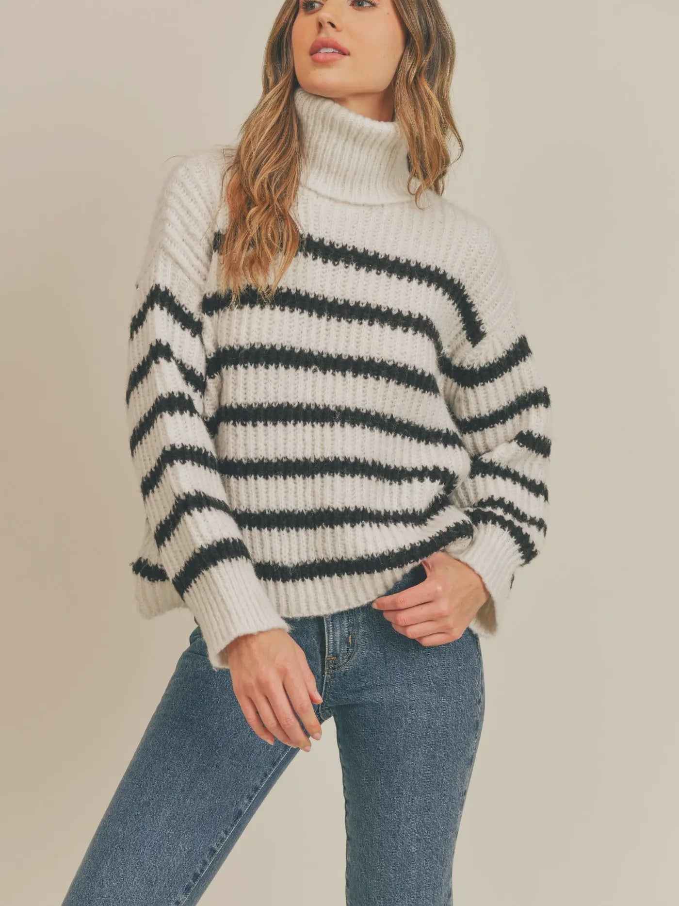 Allie Striped Chunky Knit Turtleneck Sweater