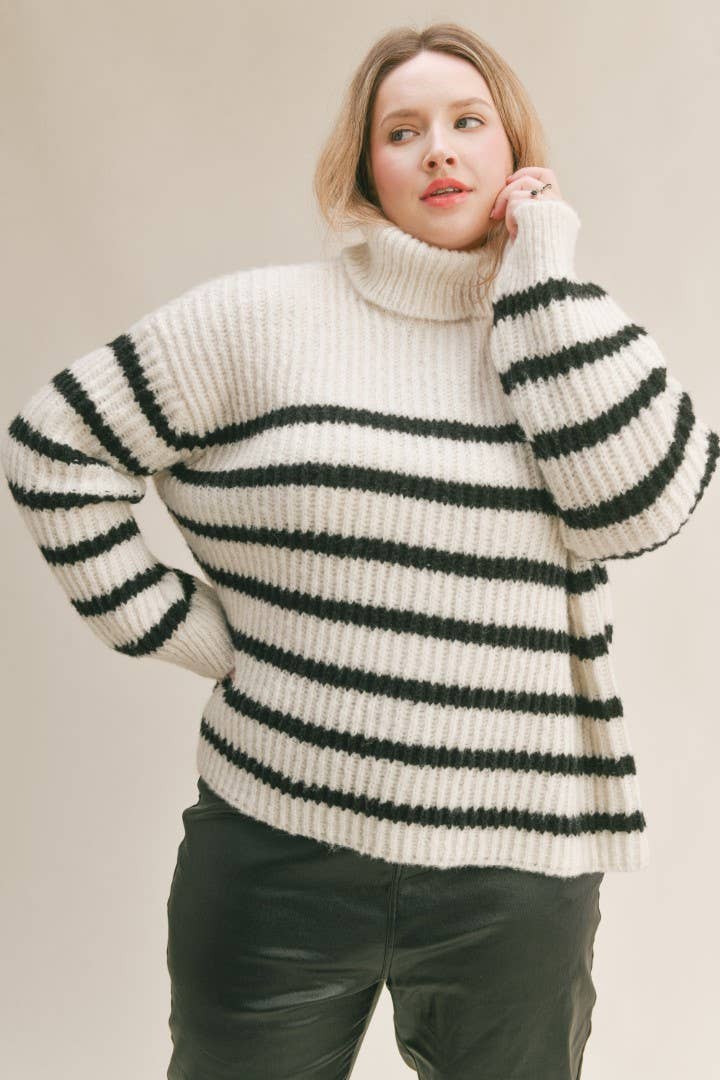 Allie Striped Chunky Knit Turtleneck Sweater