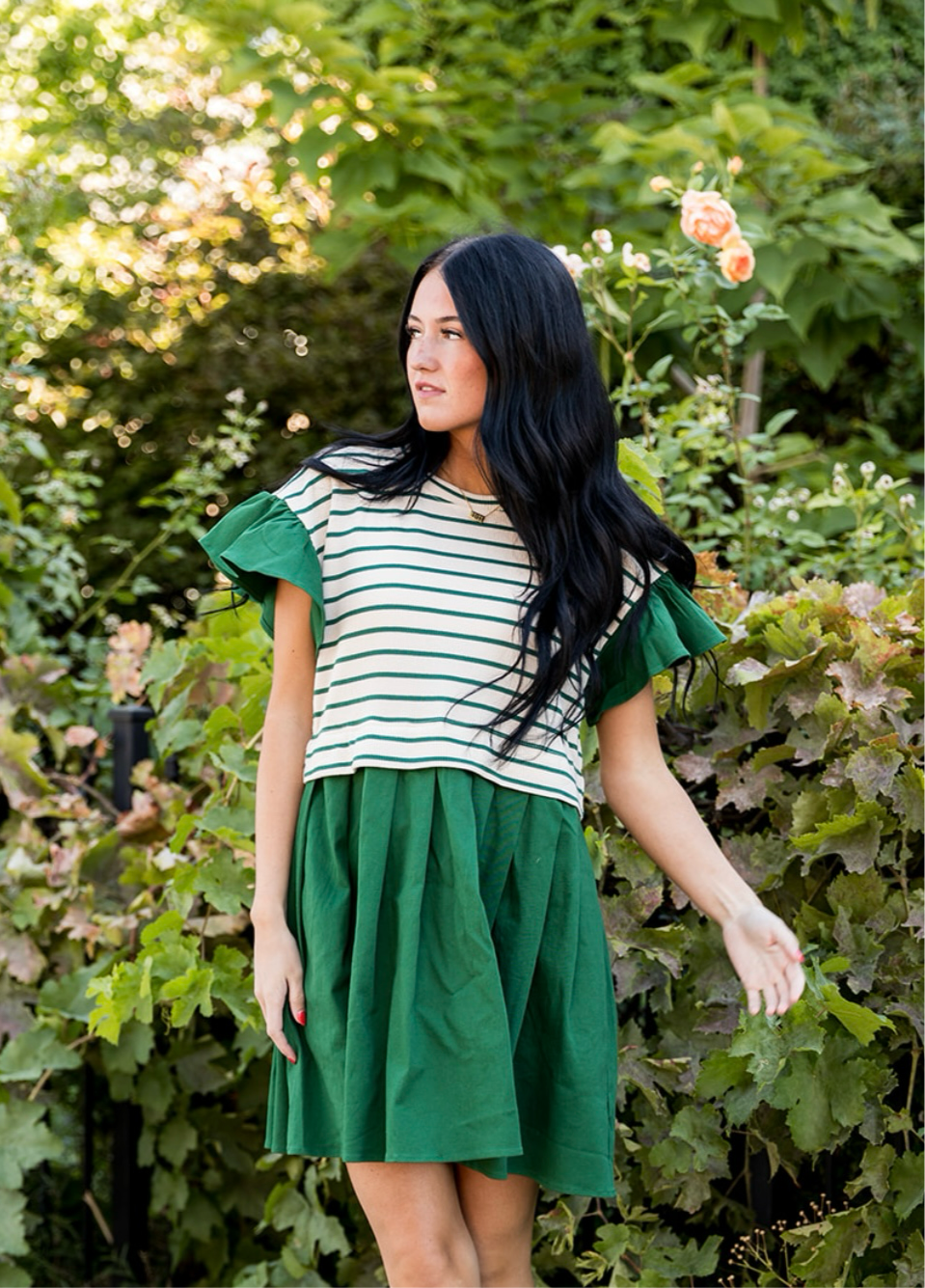 Giselle Striped Ruffle Sleeve Pleated Mini Dress