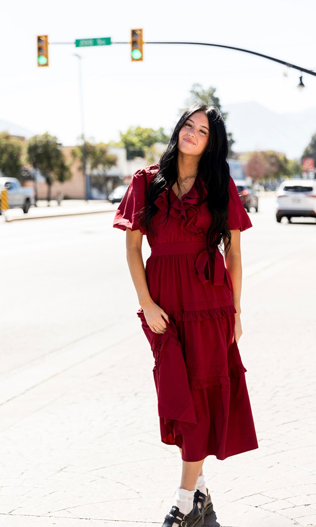 Aven Ruffle Midi Dress