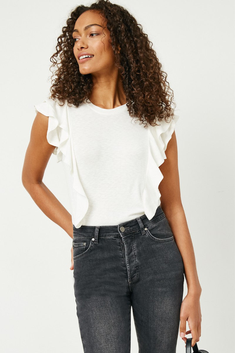 Berlin Rib Knit Ruffle Sleeve Top