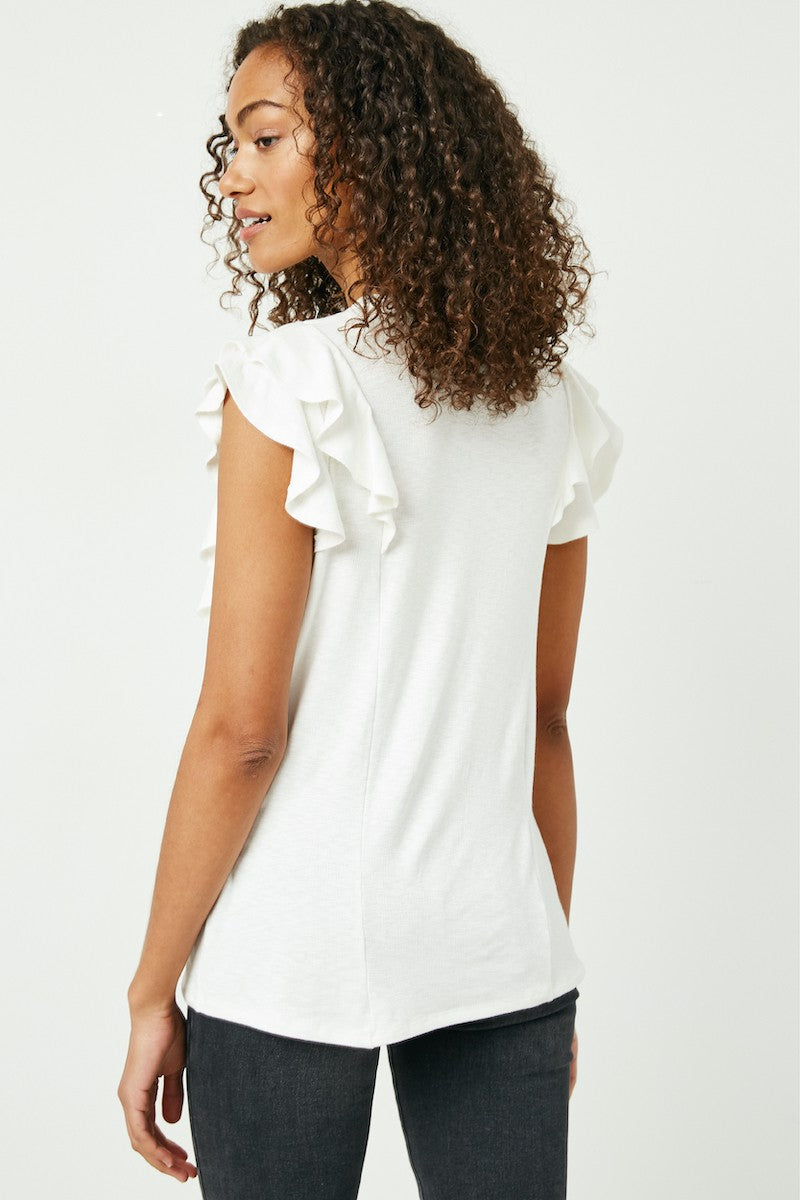Berlin Rib Knit Ruffle Sleeve Top