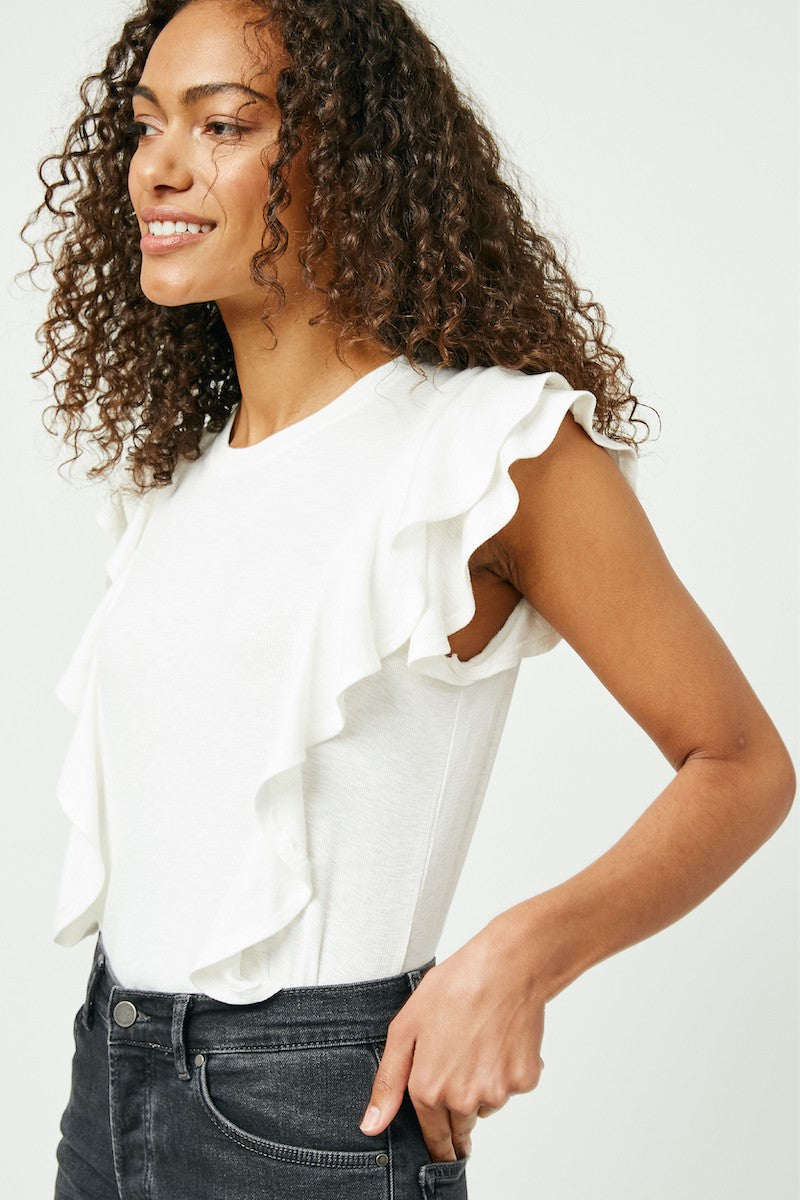 Berlin Rib Knit Ruffle Sleeve Top