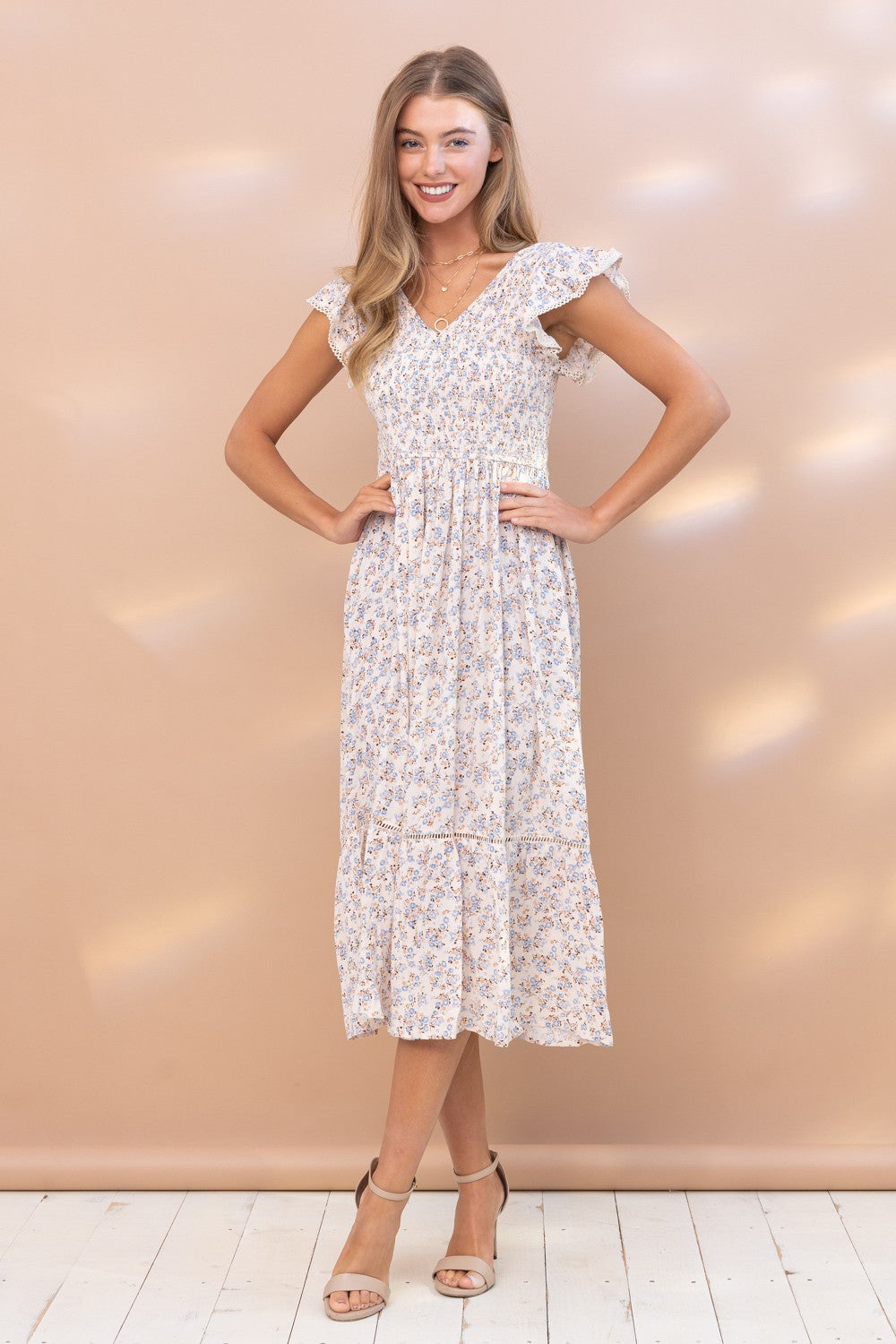 Dainty Floral Smocked Ruffle Dress