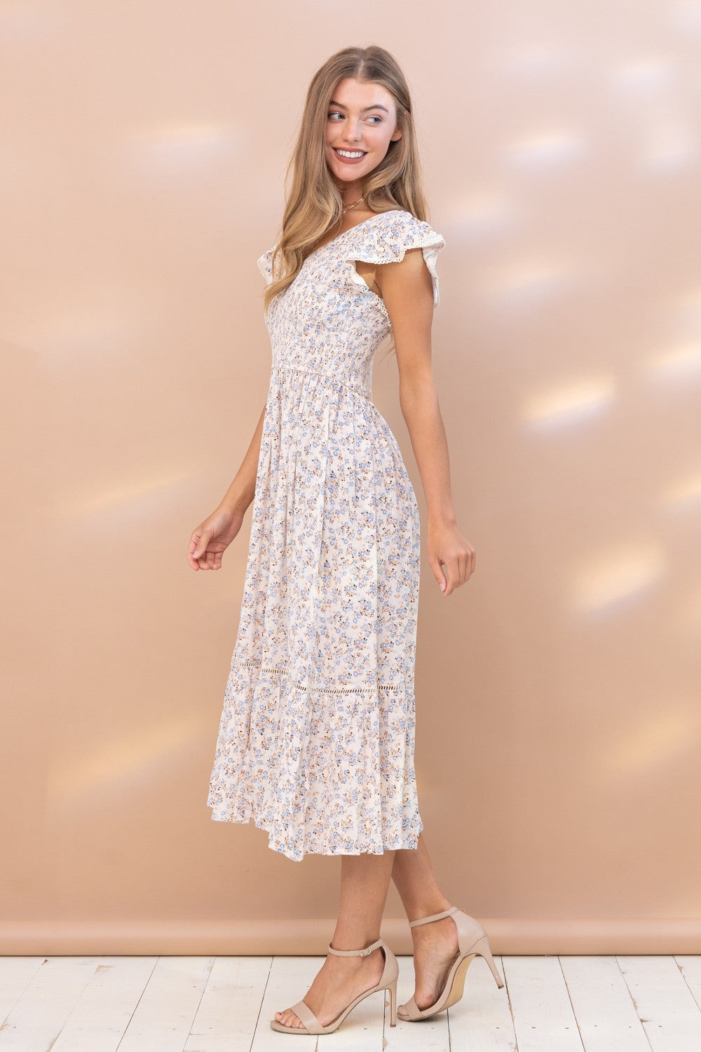 Dainty Floral Smocked Ruffle Dress
