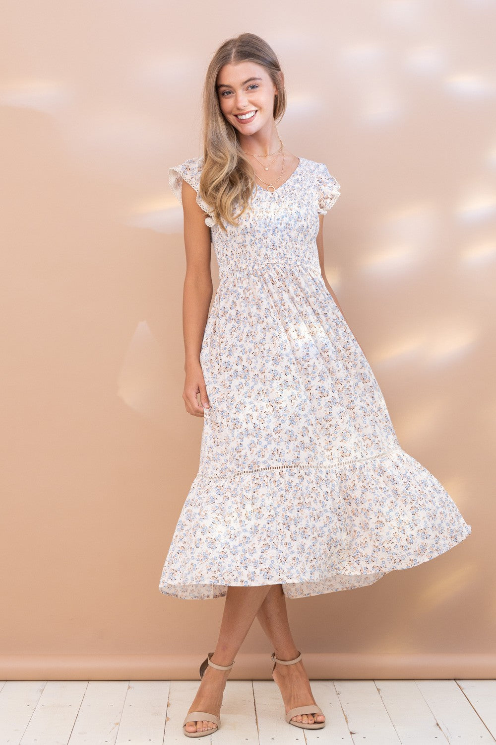 Dainty Floral Smocked Ruffle Dress