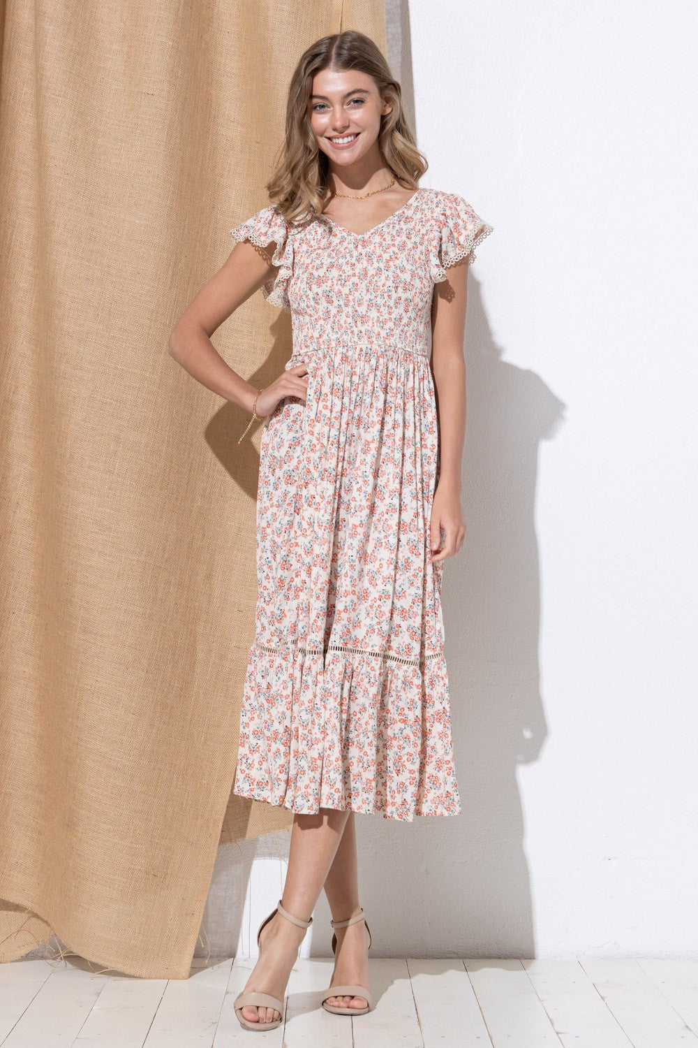 Dainty Floral Smocked Ruffle Dress
