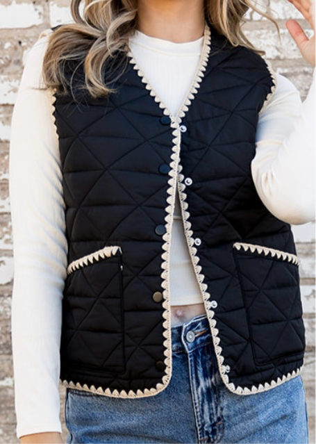 Dark Knight Solid Quilted Snap Button Vest