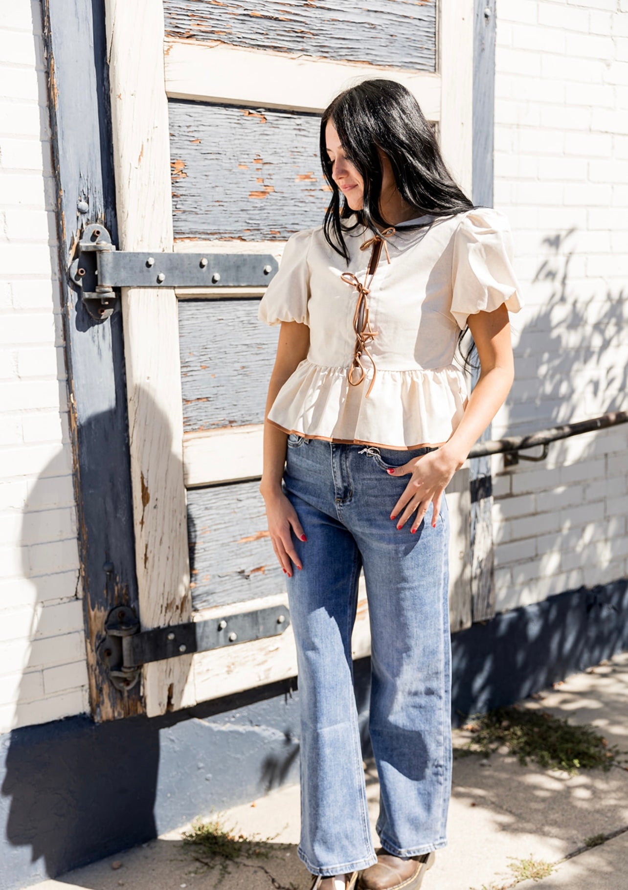 Lennon 2-Tone Linen Ribbon Top