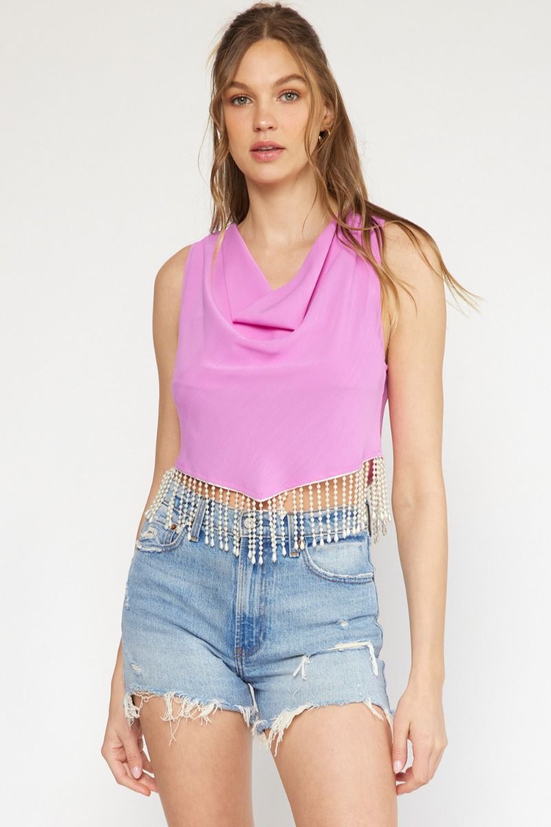 Feeling Festive Pearl Fringe Lined Top