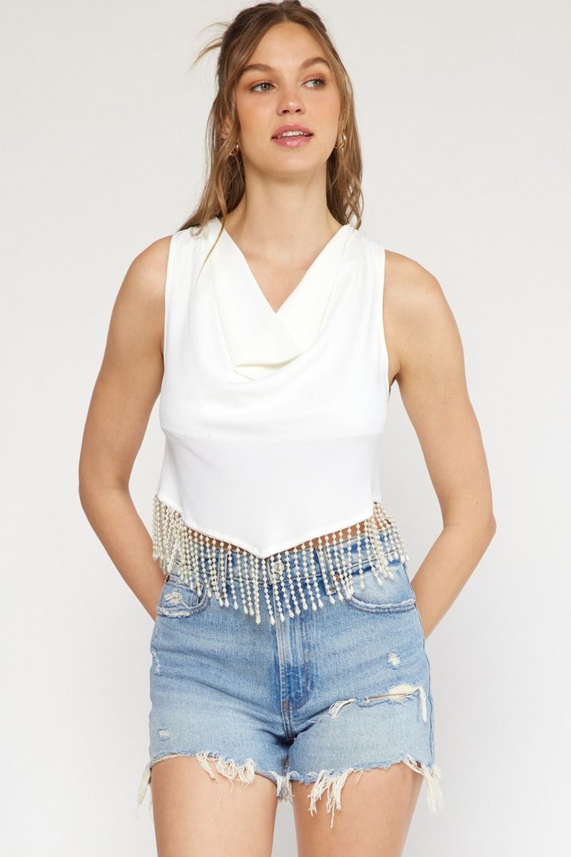 Feeling Festive Pearl Fringe Lined Top