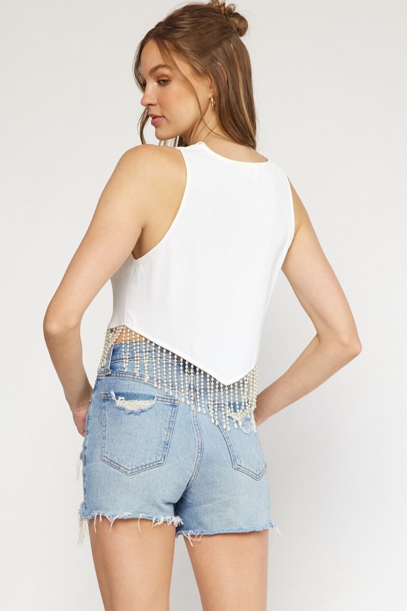 Feeling Festive Pearl Fringe Lined Top