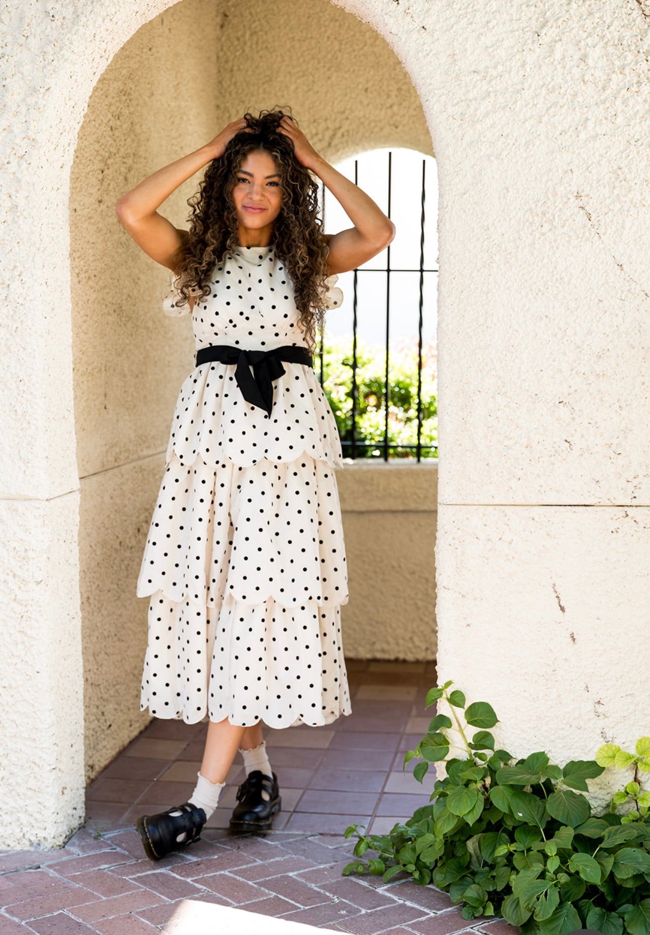 Remington Polka Dot Ruffled Tiered Midi Dress