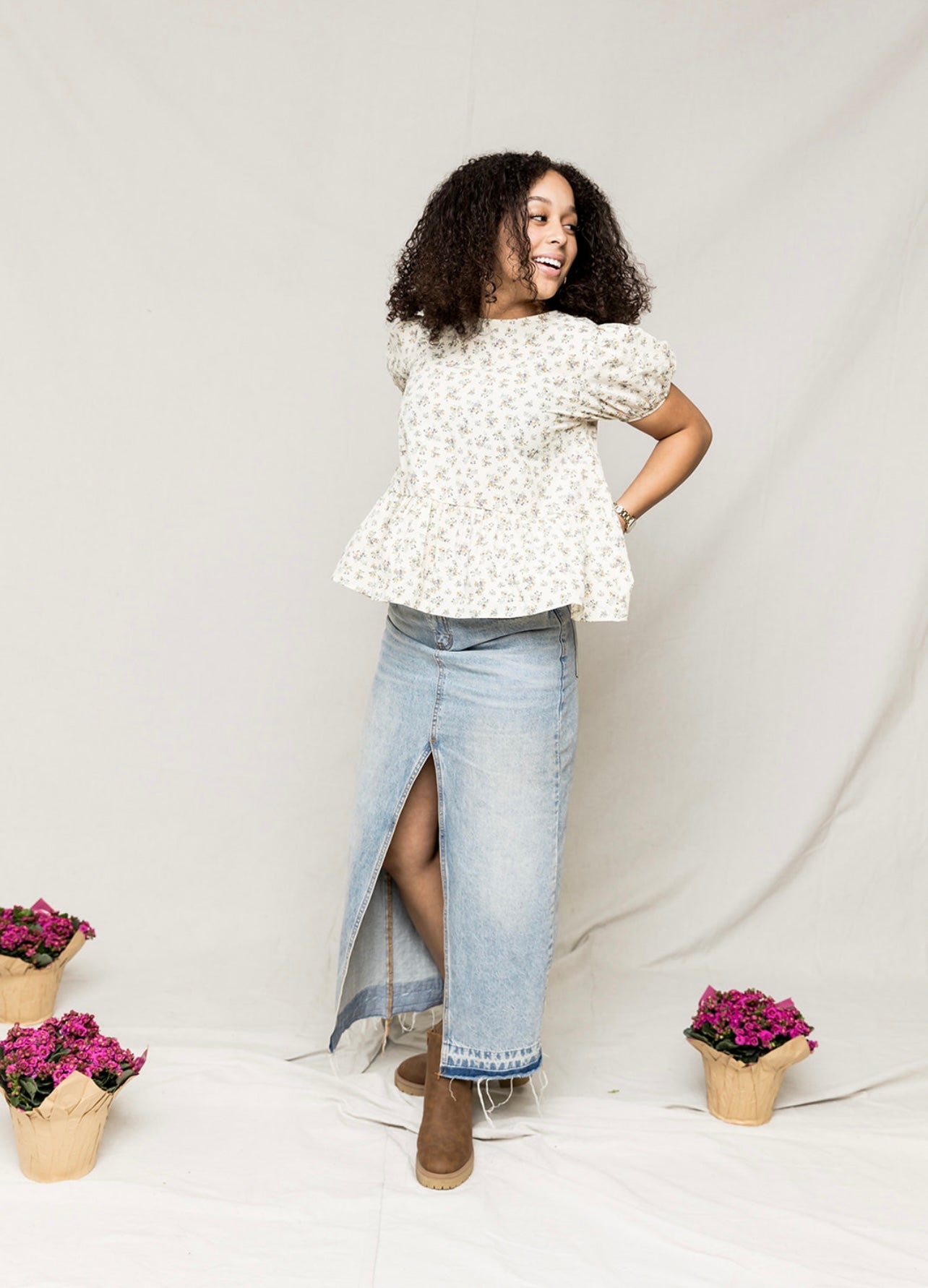 Addie Floral Back Ribbon Tie Top