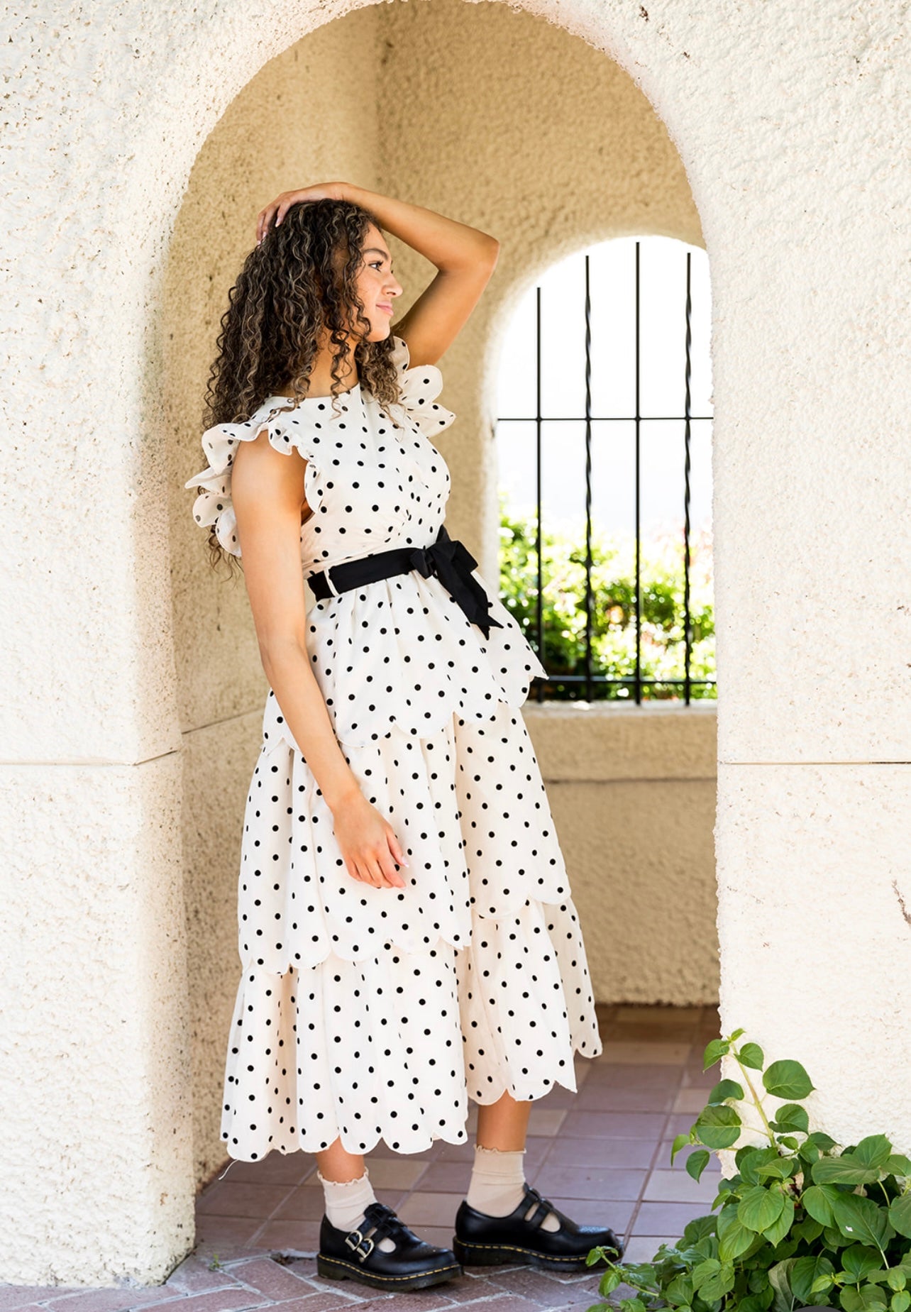 Remington Polka Dot Ruffled Tiered Midi Dress