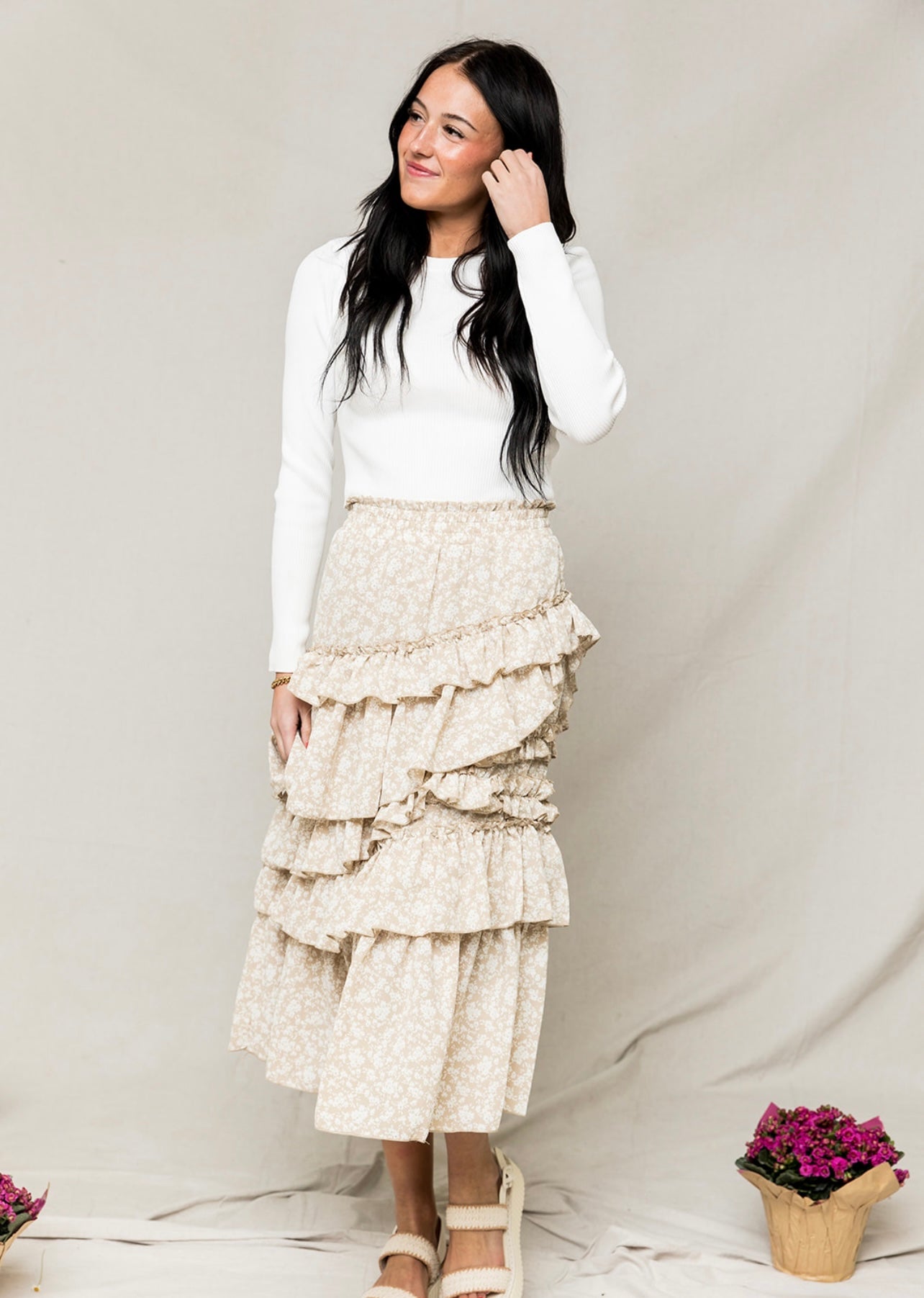 Cora Floral Print Ruffled Tiered Skirt