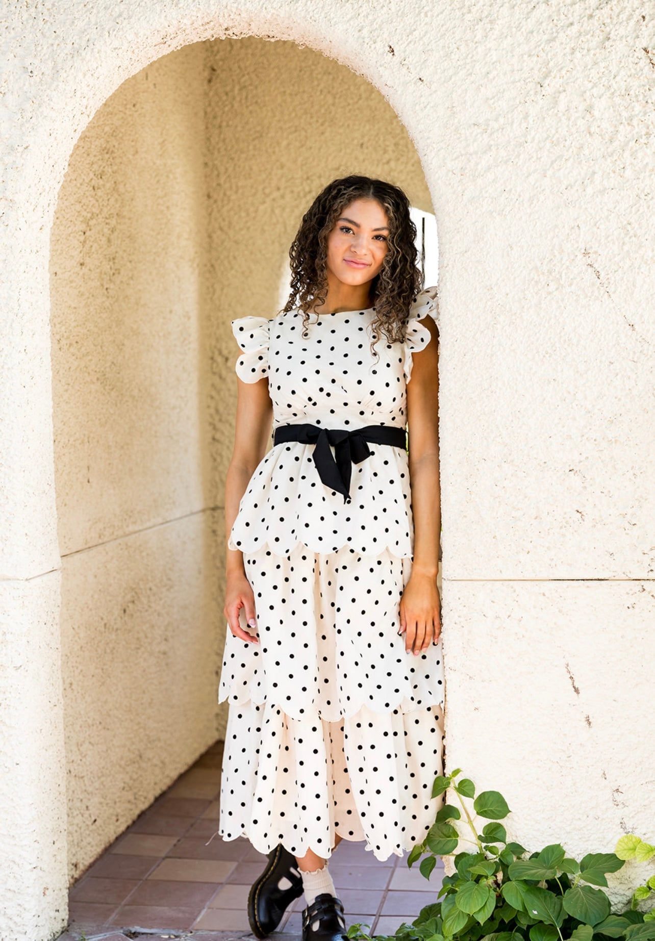 Remington Polka Dot Ruffled Tiered Midi Dress