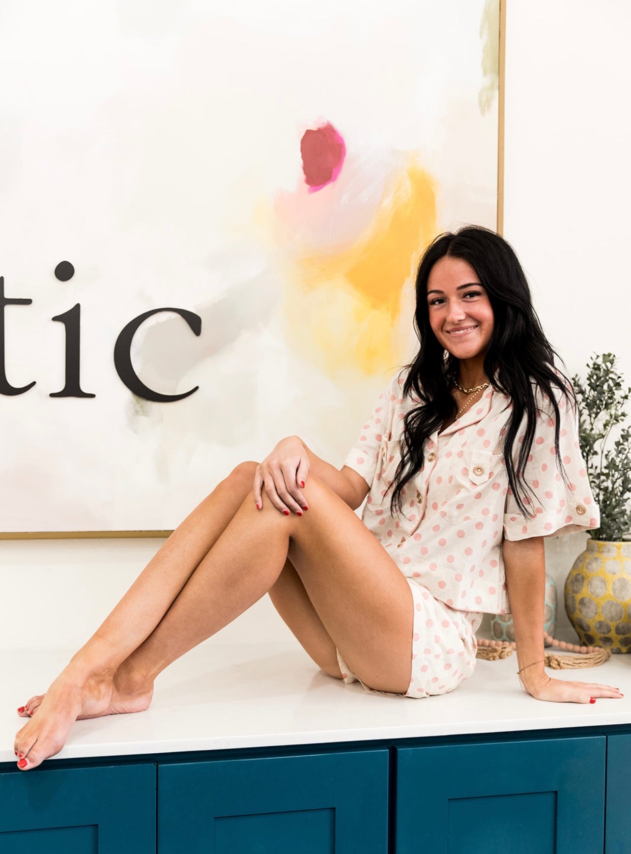 Miss Me Polka Dot Collard Crop Top Short Set