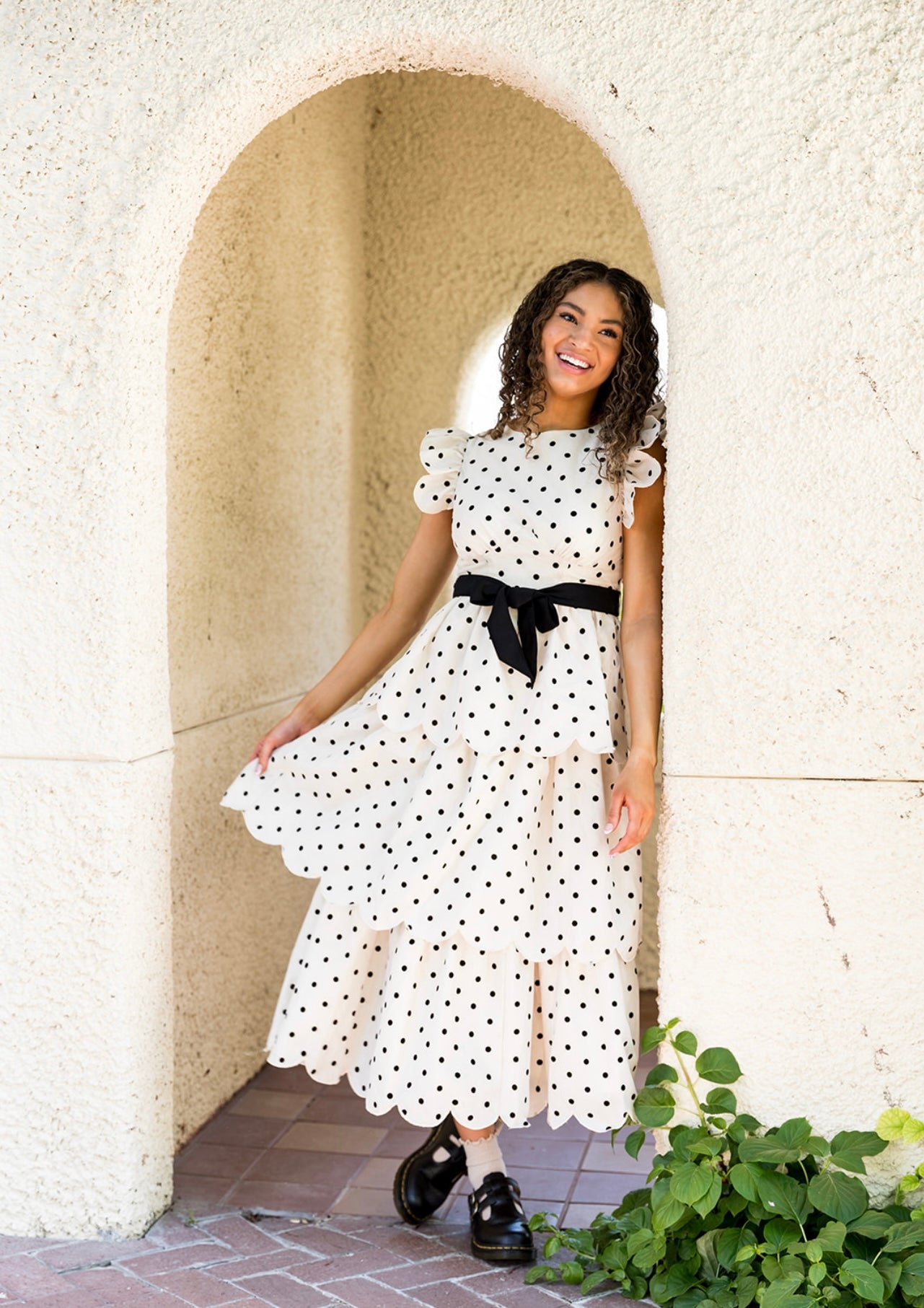 Remington Polka Dot Ruffled Tiered Midi Dress