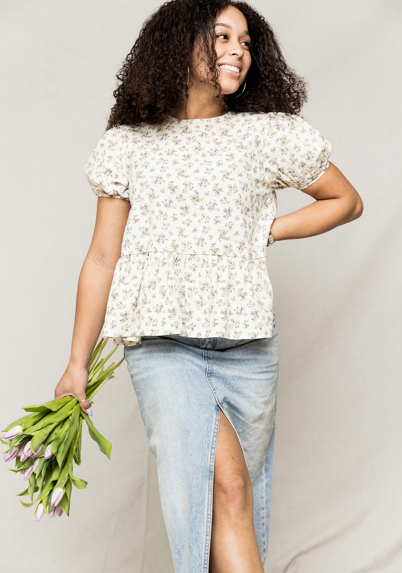 Addie Floral Back Ribbon Tie Top