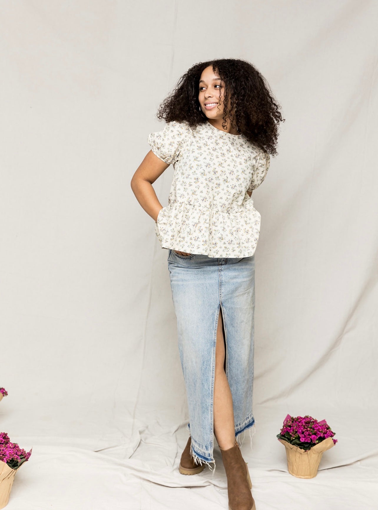 Addie Floral Back Ribbon Tie Top