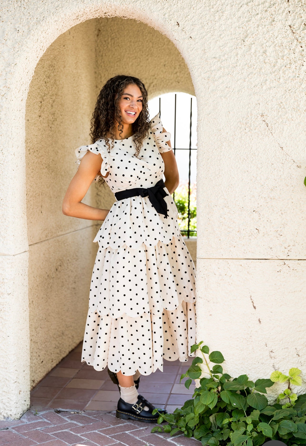 Remington Polka Dot Ruffled Tiered Midi Dress
