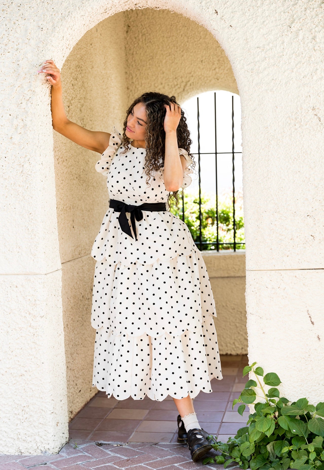 Remington Polka Dot Ruffled Tiered Midi Dress