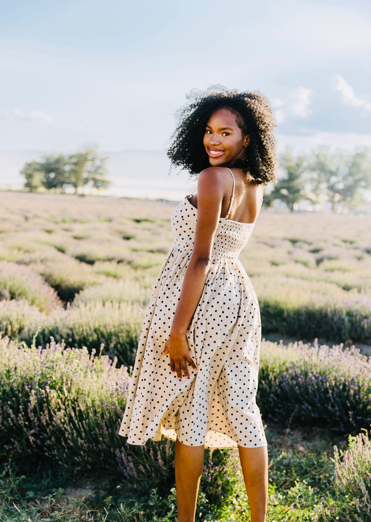 Wren Polka Dot Scalloped Midi Dress