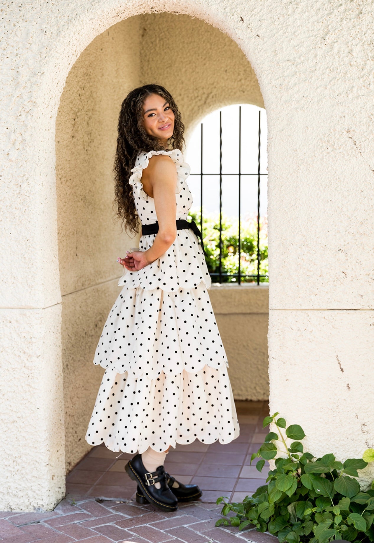 Remington Polka Dot Ruffled Tiered Midi Dress