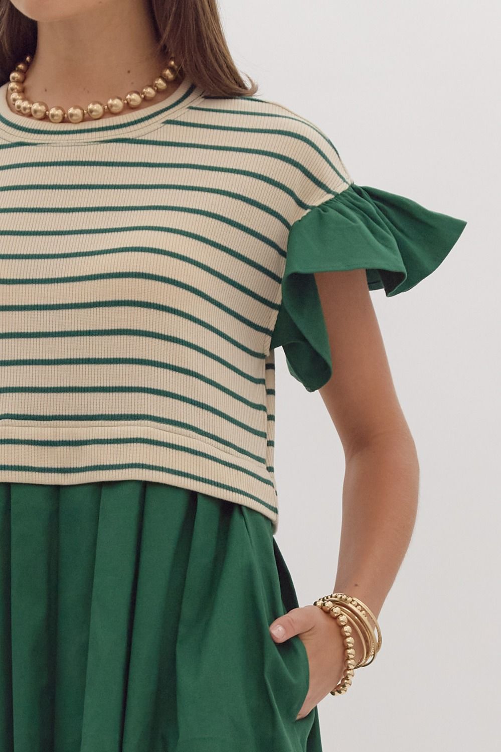 Giselle Striped Ruffle Sleeve Pleated Mini Dress