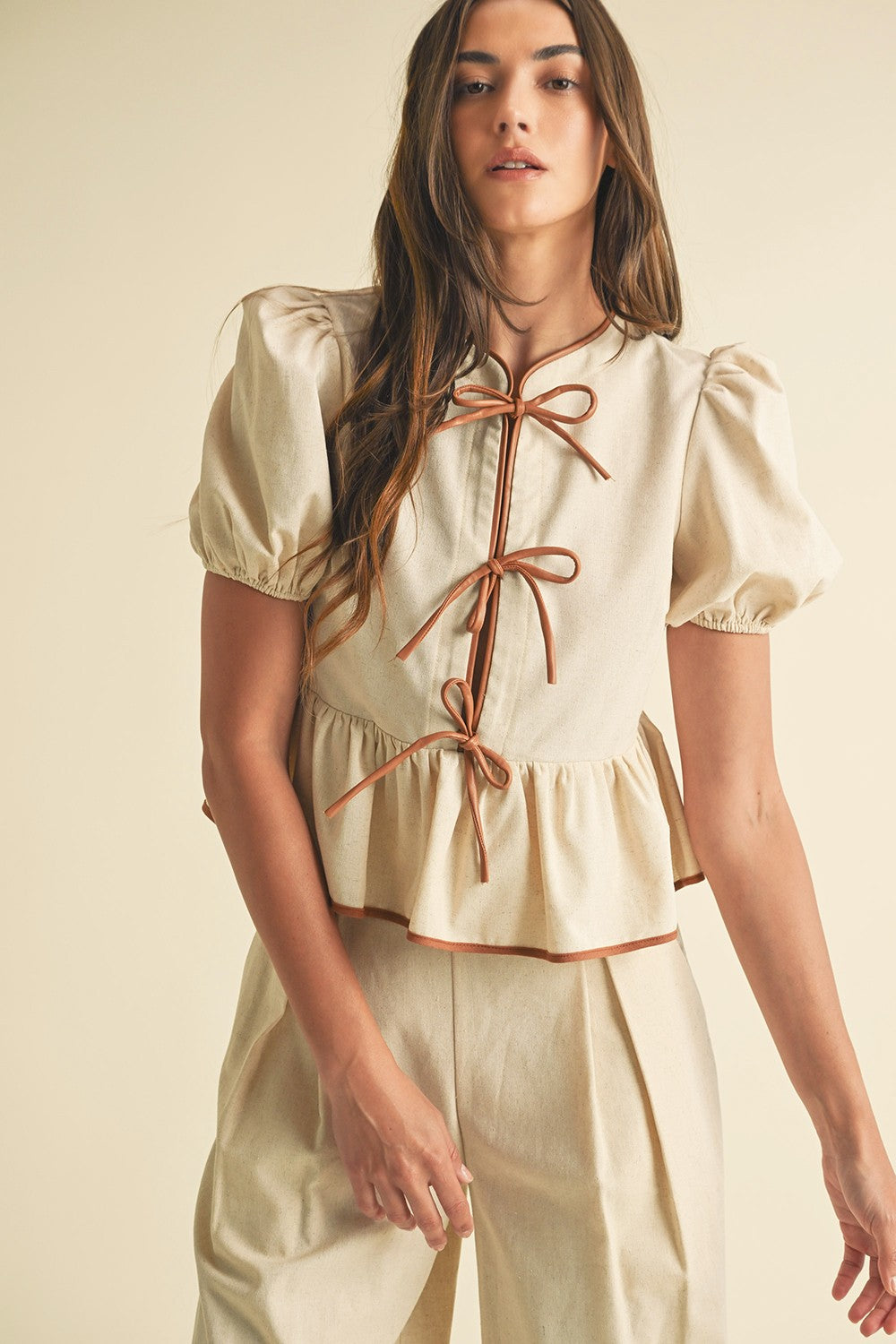 Lennon 2-Tone Linen Ribbon Top