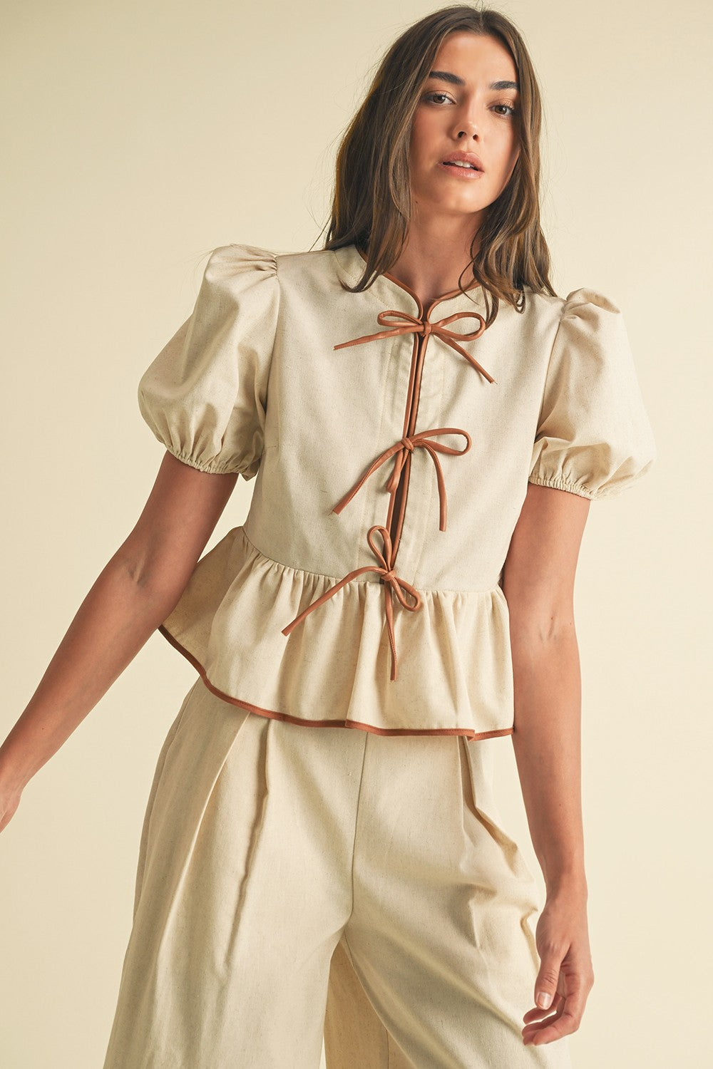 Lennon 2-Tone Linen Ribbon Top