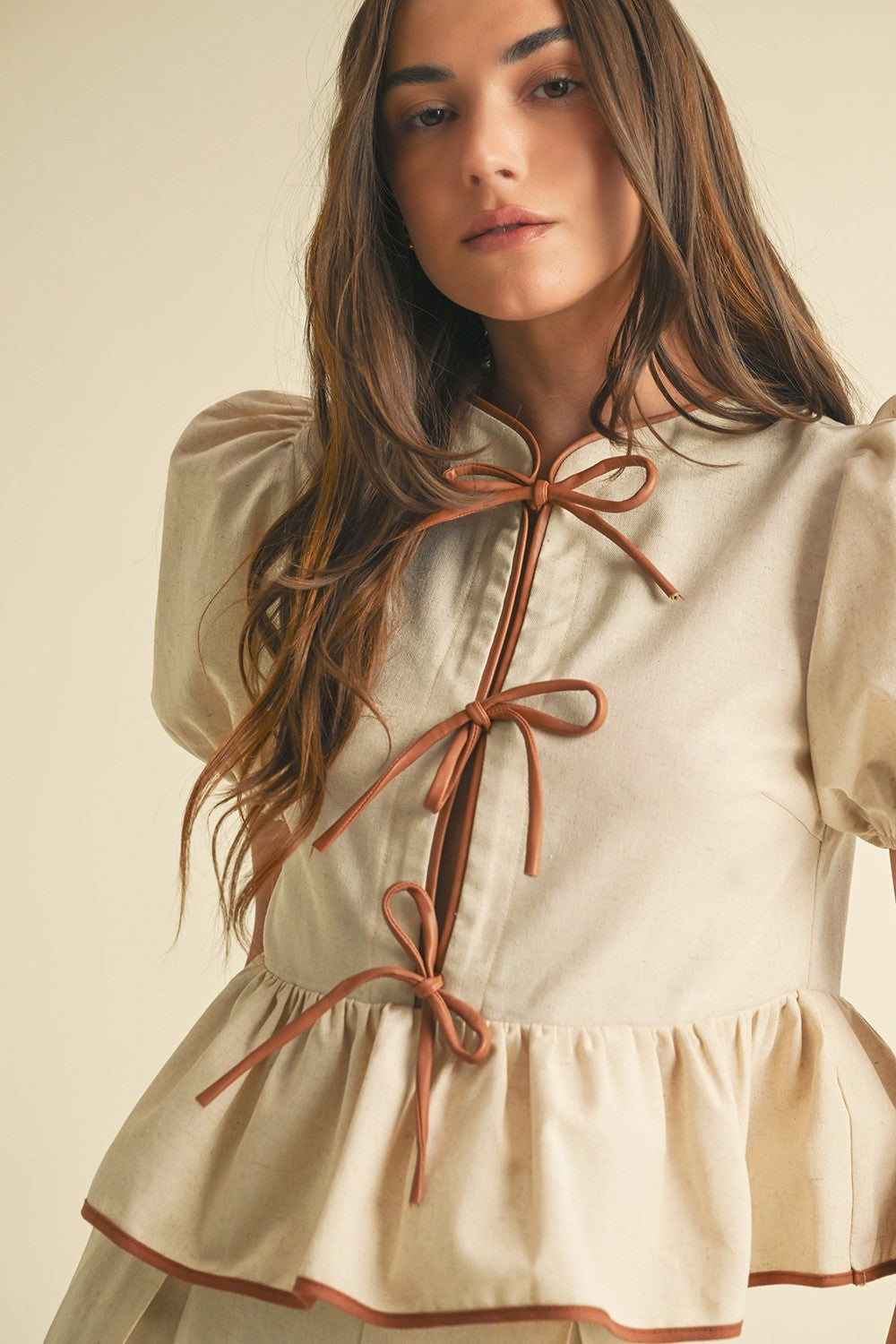 Lennon 2-Tone Linen Ribbon Top
