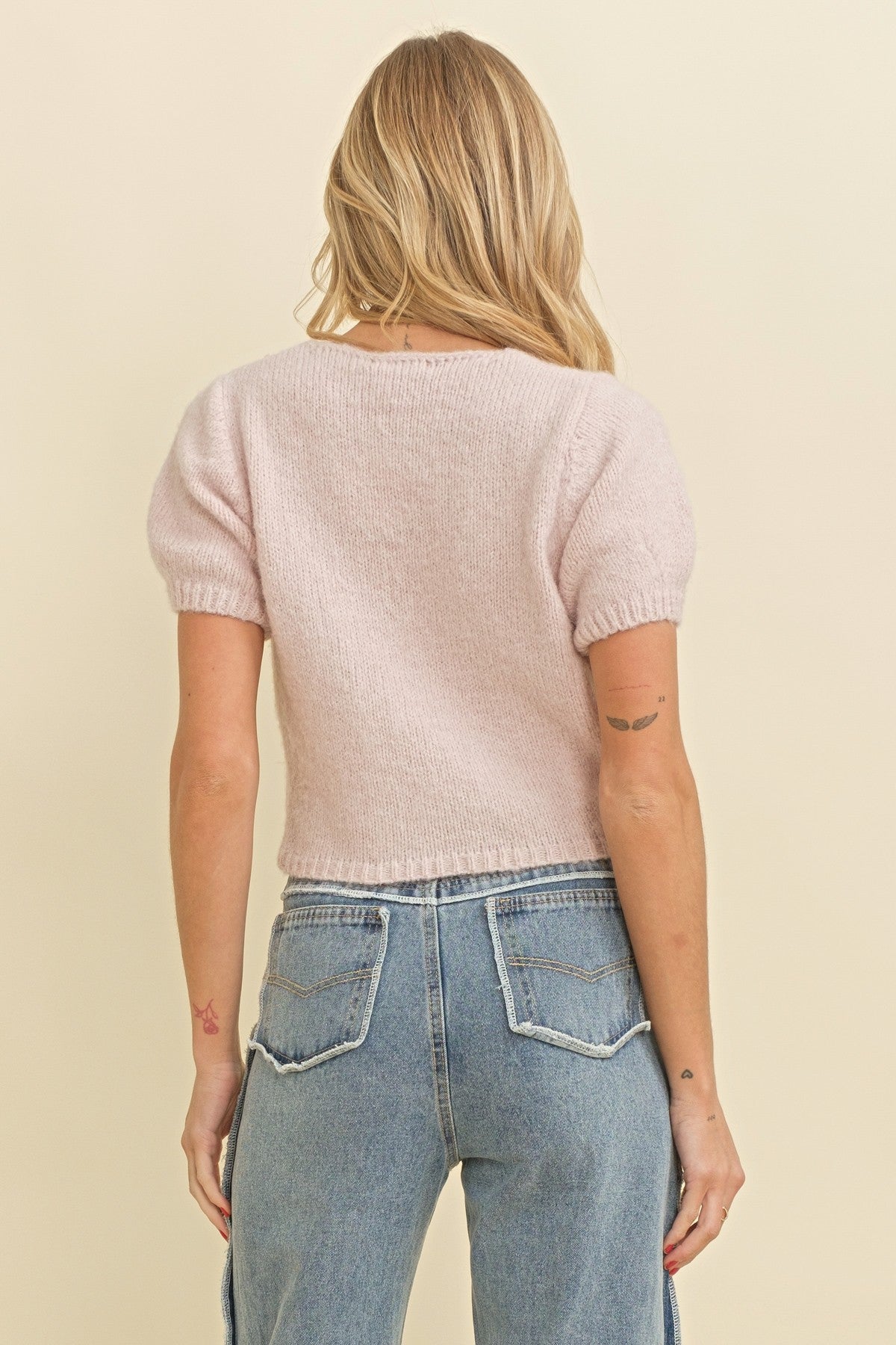 Natalia Bow Knit Cropped Sweater