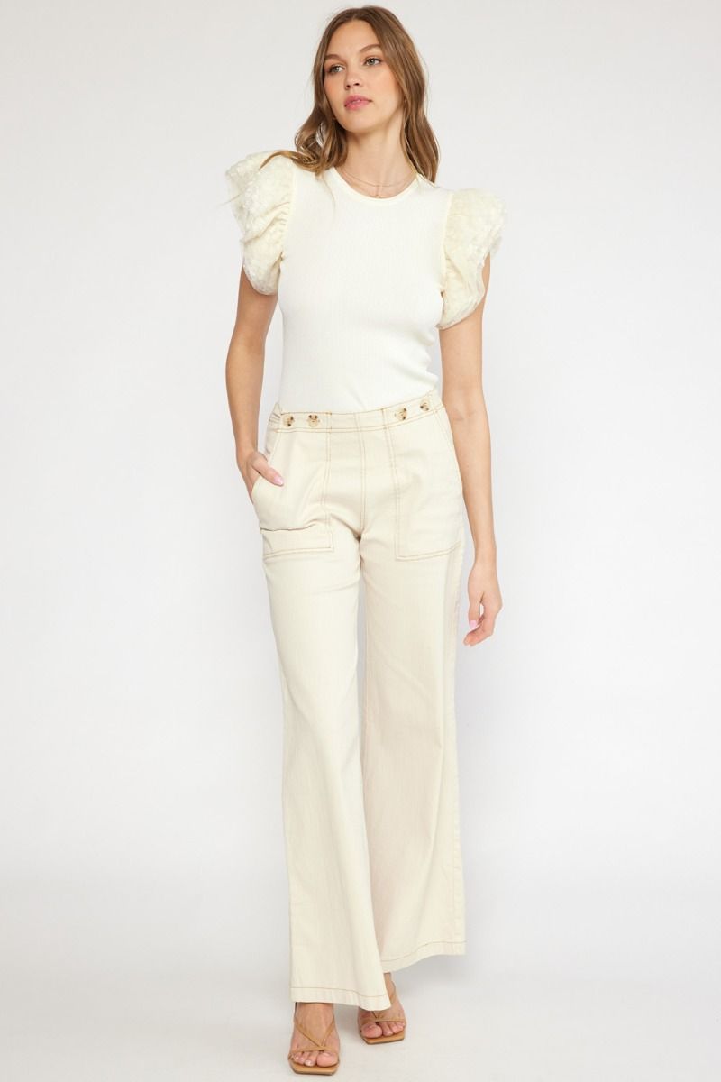 Set For Summer Cream Wide Leg Pants