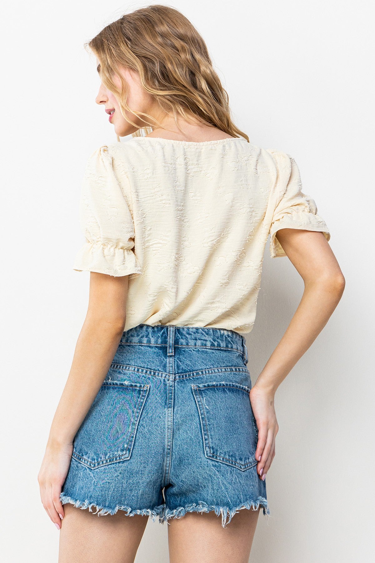 Sweet One Textured Ruffle Sleeve Blouse