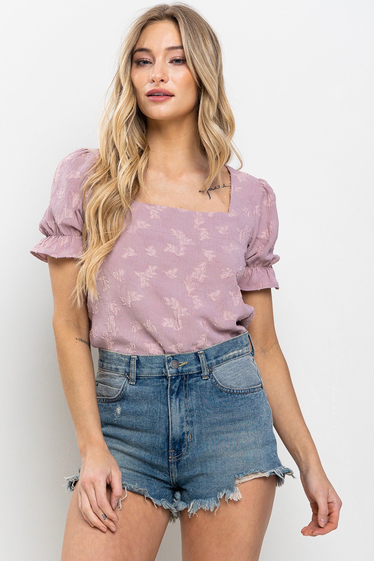 Sweet One Textured Ruffle Sleeve Blouse