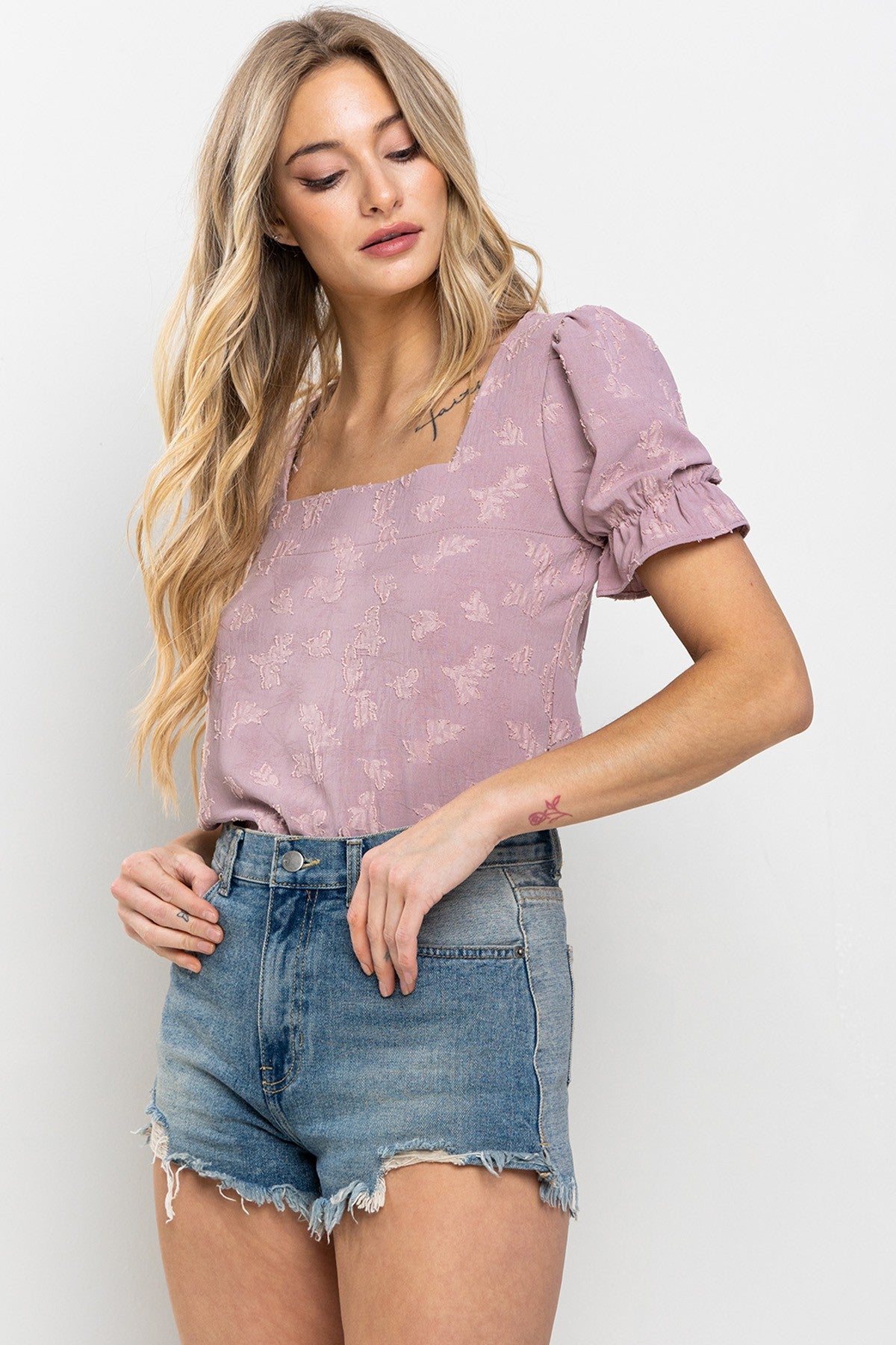 Sweet One Textured Ruffle Sleeve Blouse
