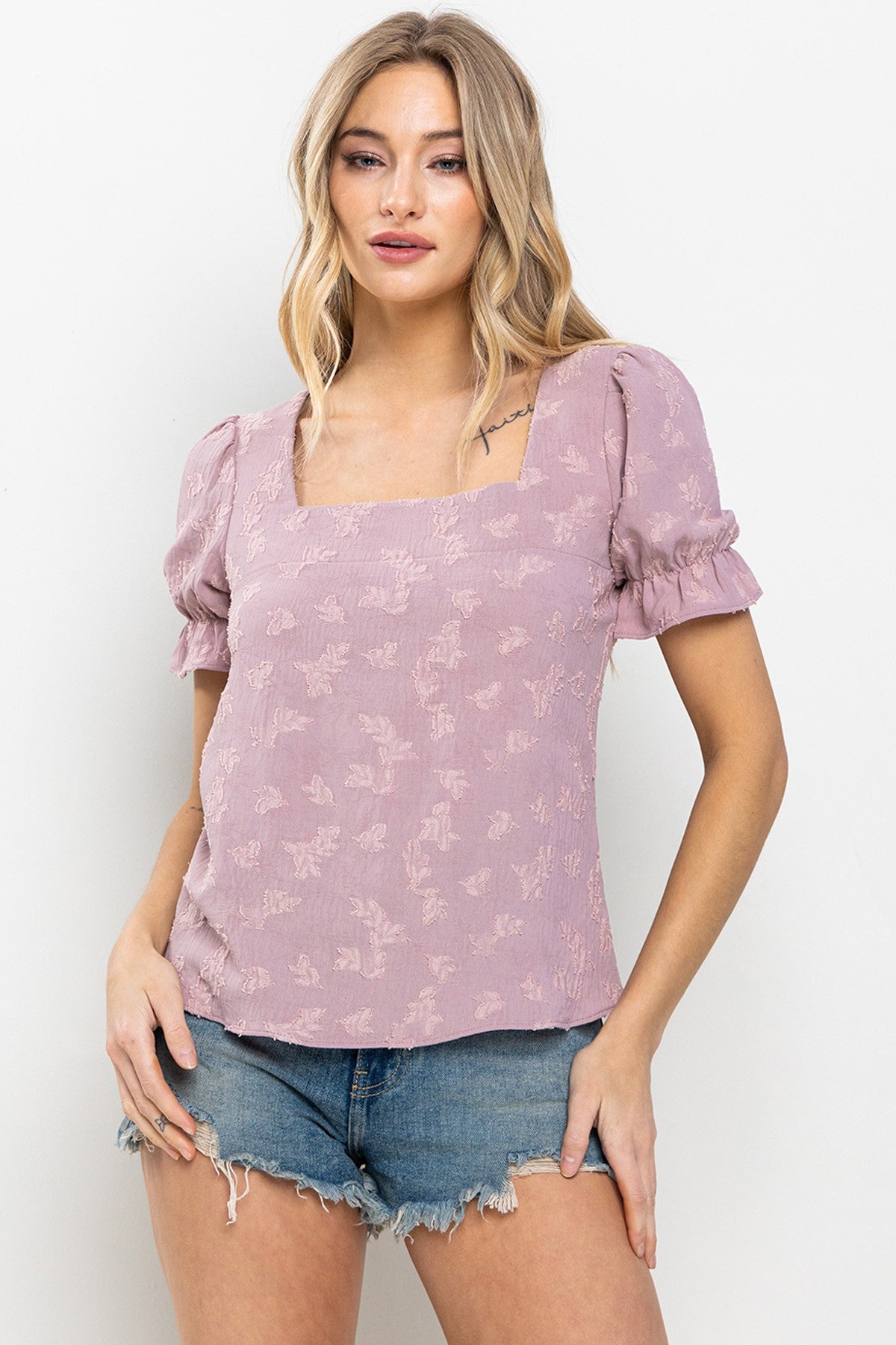 Sweet One Textured Ruffle Sleeve Blouse