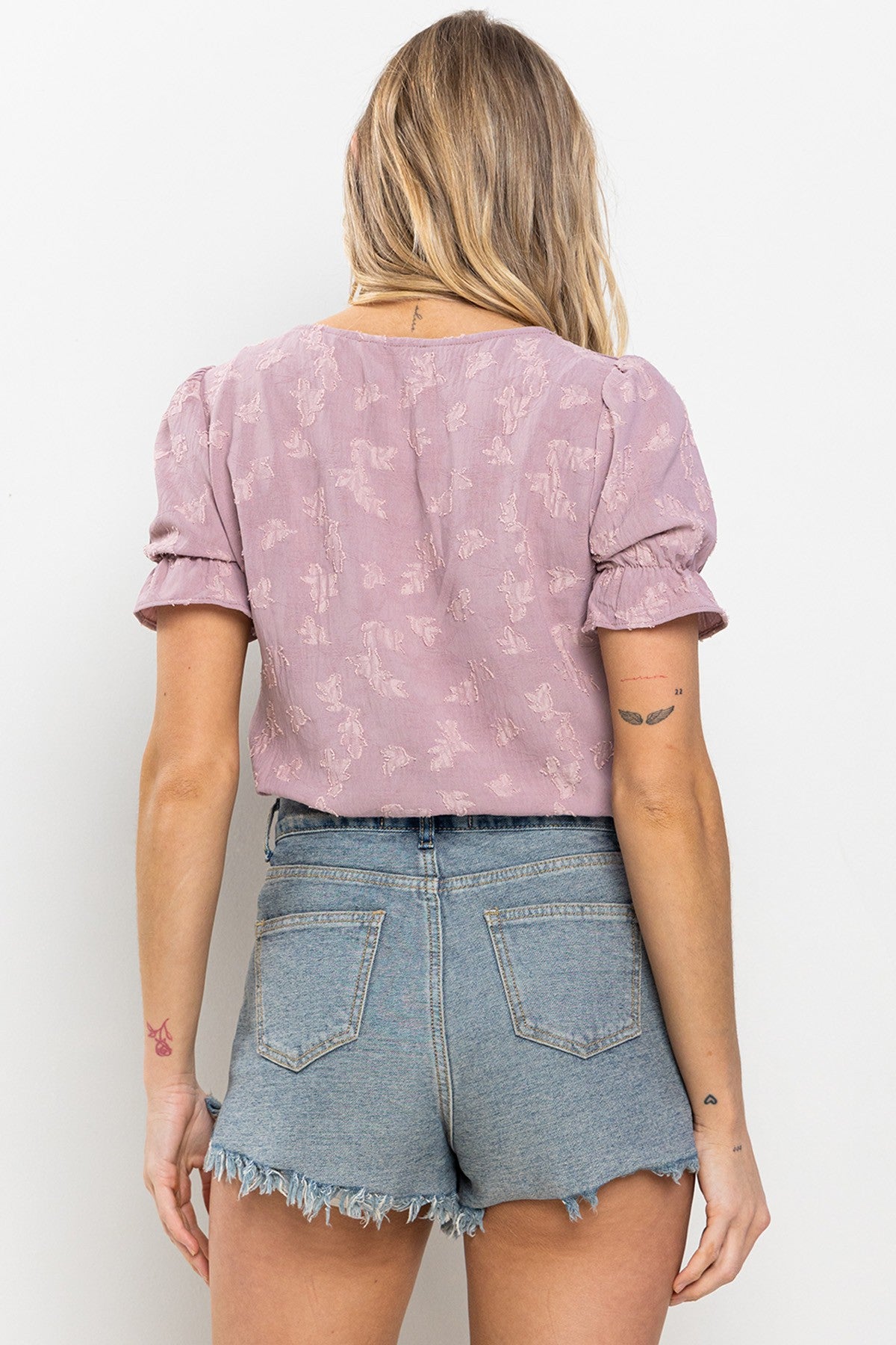 Sweet One Textured Ruffle Sleeve Blouse