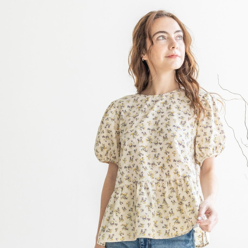 Addie Floral Back Ribbon Tie Top