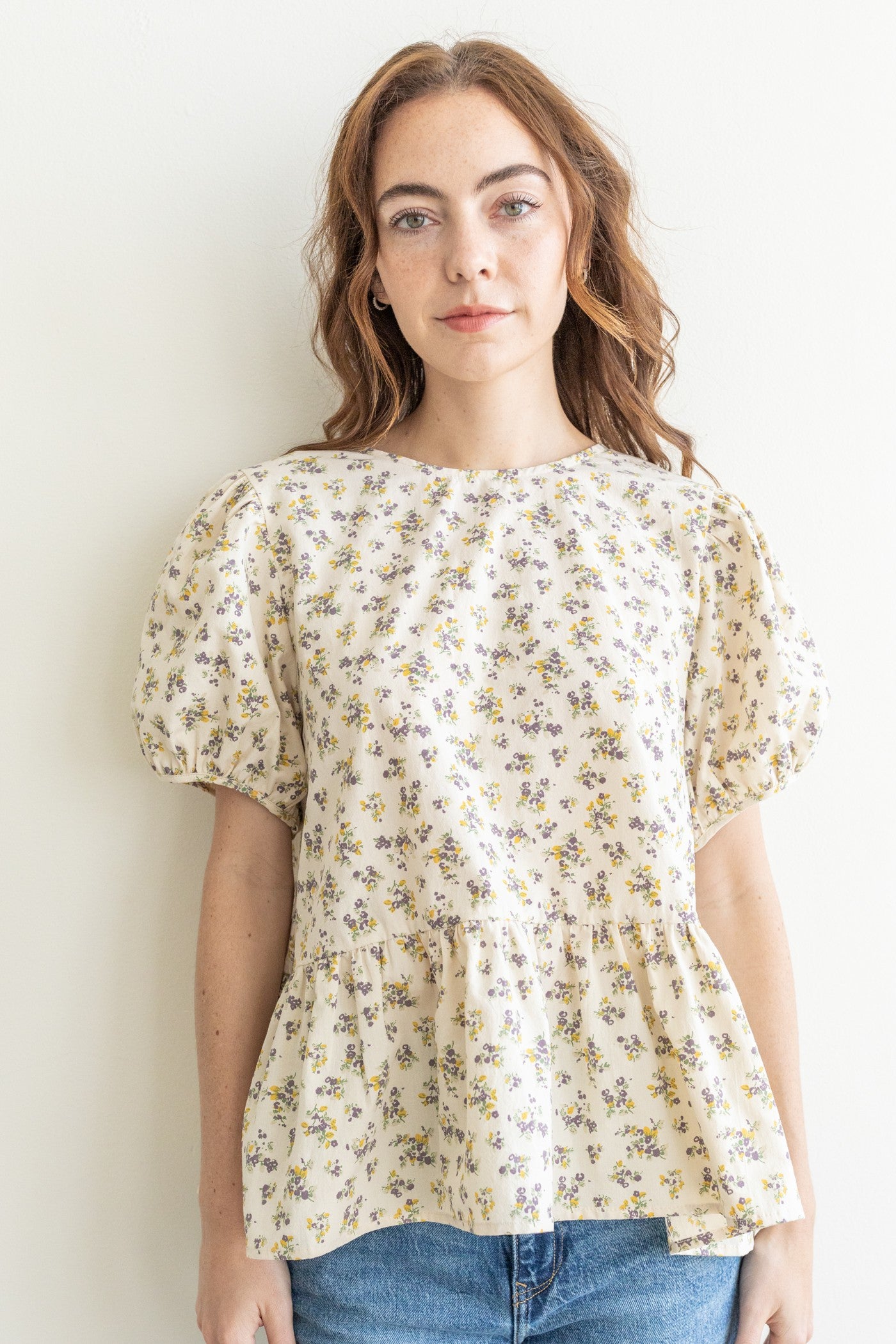 Addie Floral Back Ribbon Tie Top