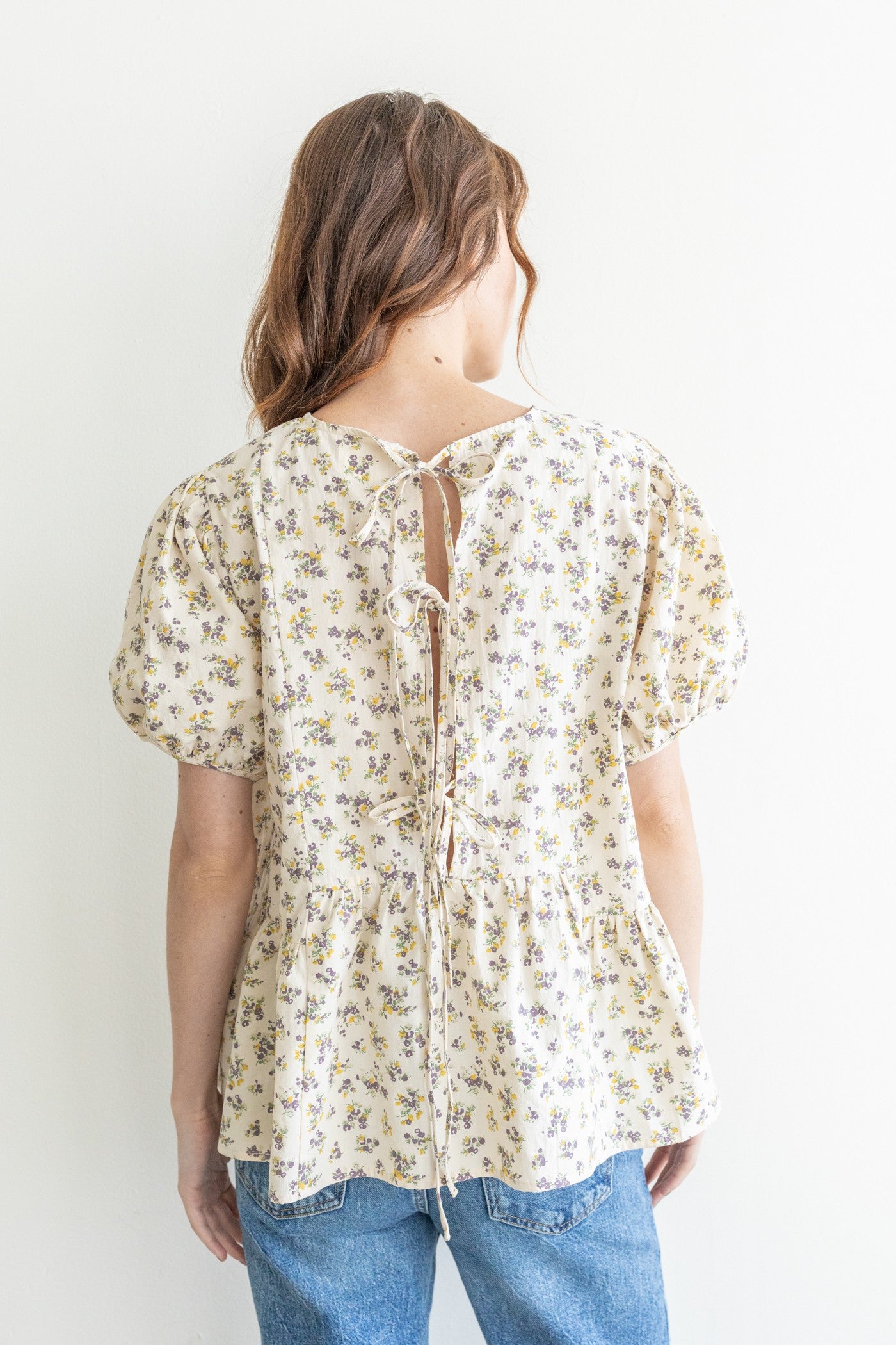 Addie Floral Back Ribbon Tie Top