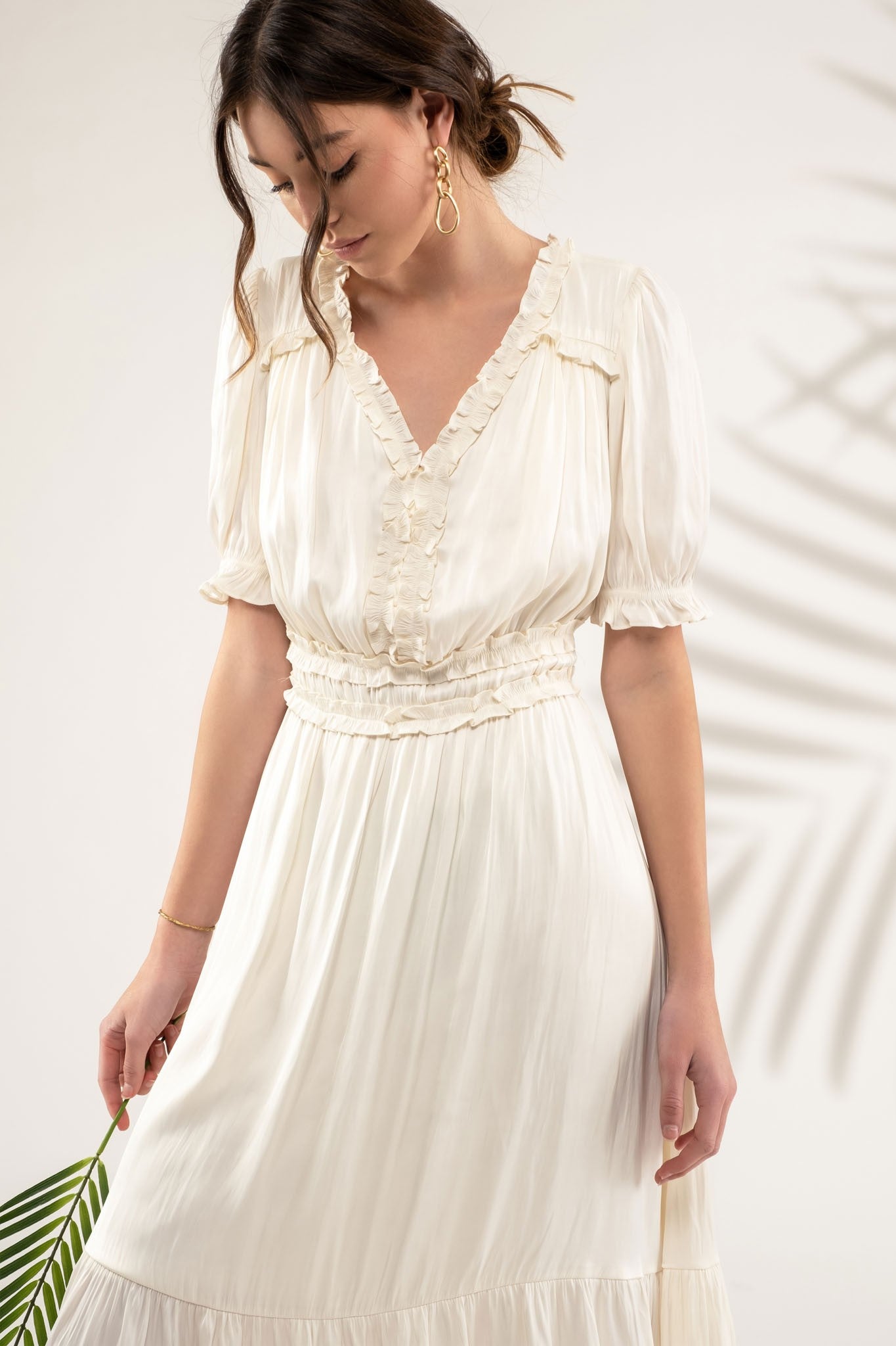 Adessa Ruffled Satin Midi Dress