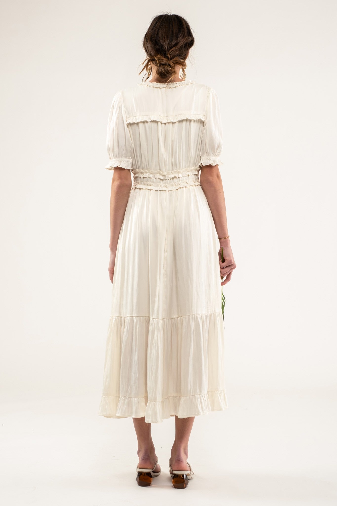 Adessa Ruffled Satin Midi Dress