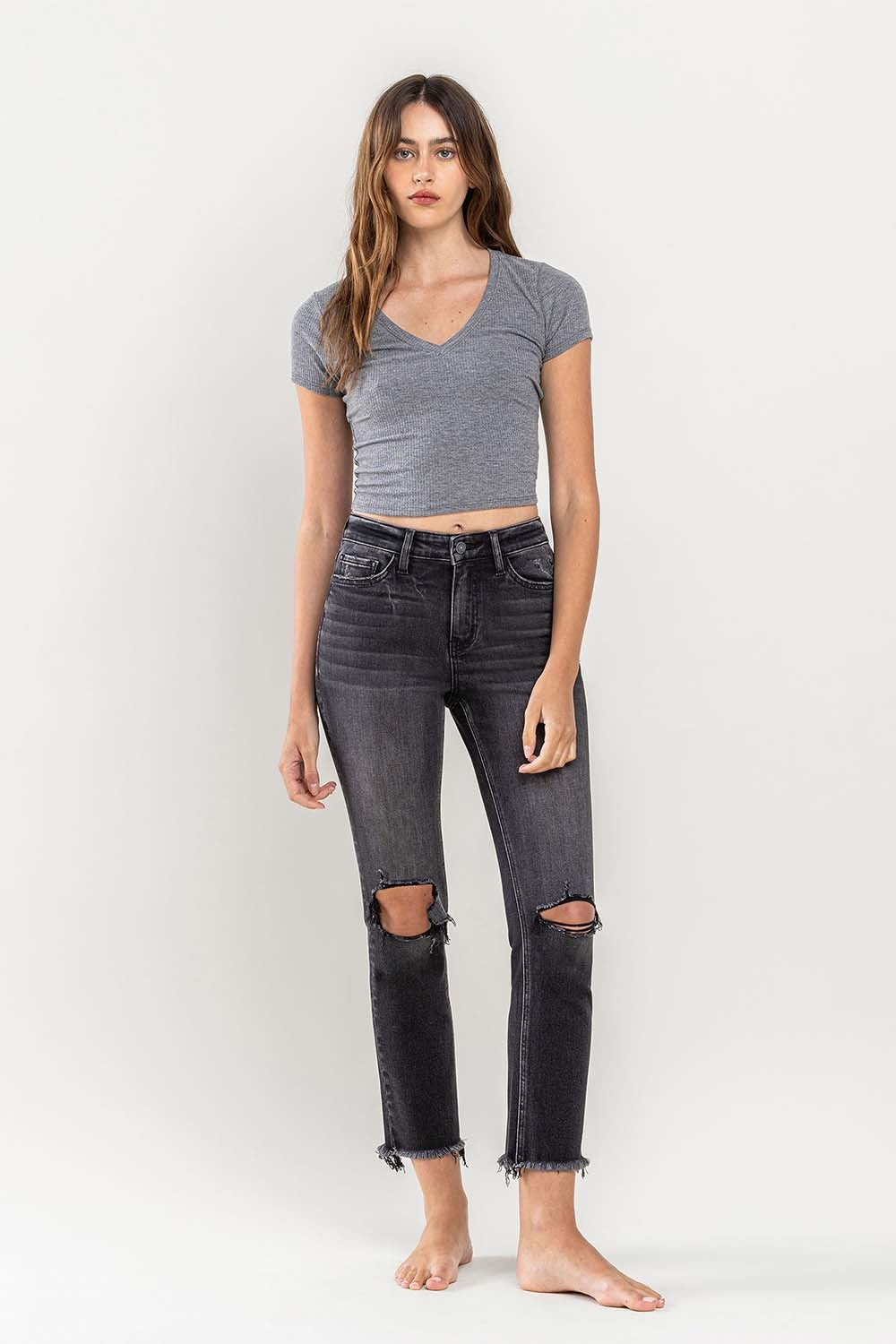 Astir Dream High Rise Distressed Cropped Denim